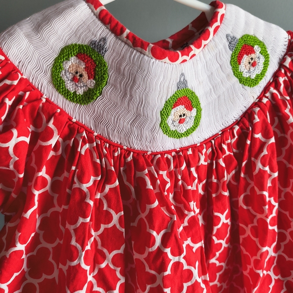 Vintage Christmas Smock Red and White Baby Top with Embroidered Details Size 2t - Picture 2 of 4